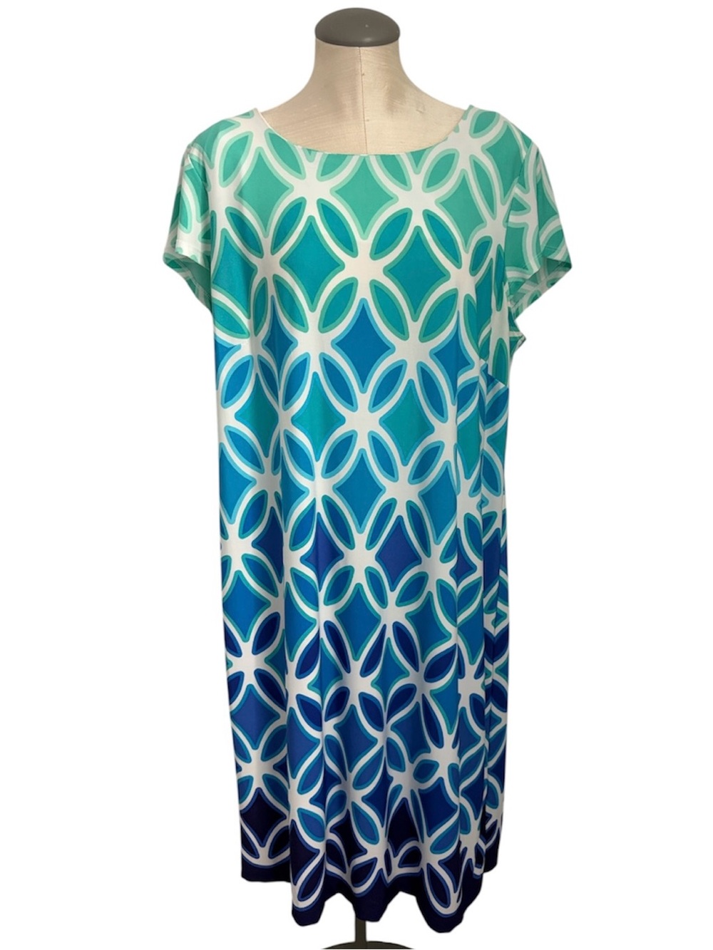 Dress Barn Signature Camryn Gradient Blue Geometric Dress Size 16W